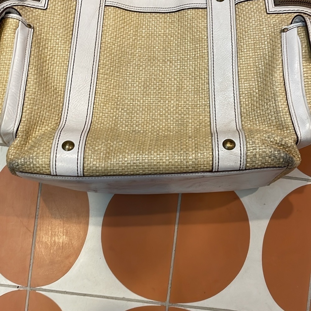 Coach White Leather and Straw Bag 114 - Picture 7 of 10